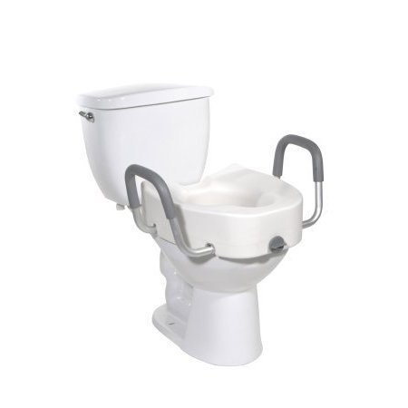 DRIVE MEDICAL White Elongated Raised Toilet Seat with Arms 4.5" Height up to 300 lbs 12013